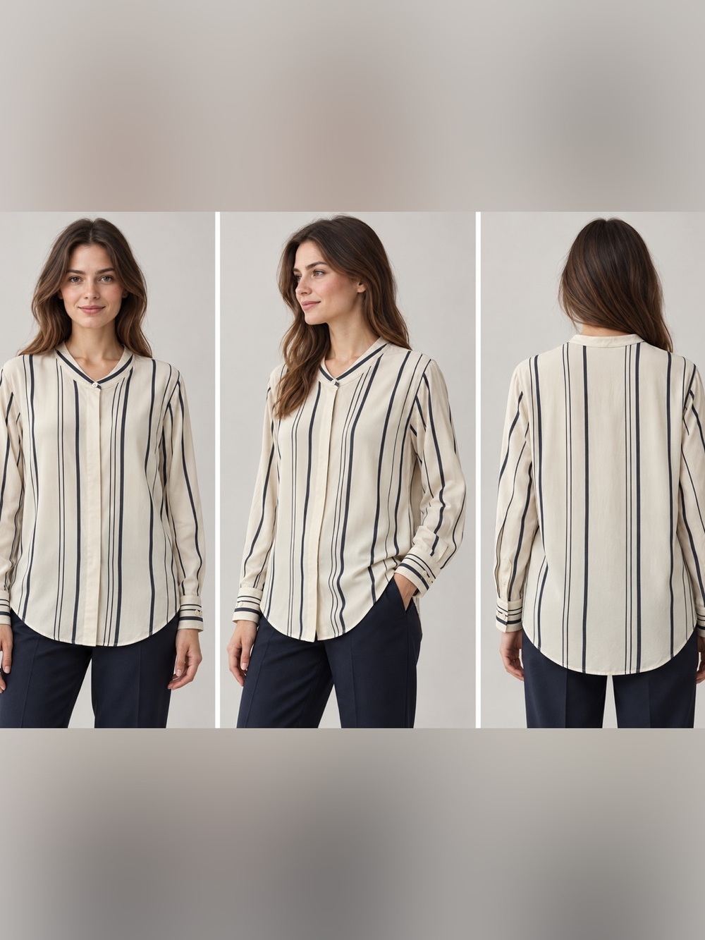 Equipment Femme Striped Viscose Blouse Size M Cream Navy Long Sleeve NWOT